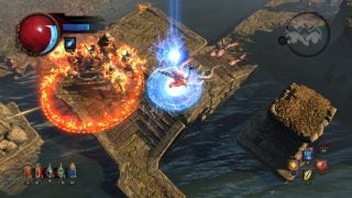Screenshot of Path of Exile gameplay with combat spells.