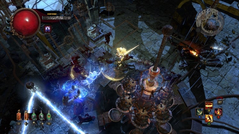 Screenshot of Path of Exile gameplay with action combat scene.