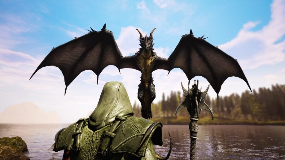 Screenshot of Citadel: Forged with Fire game featuring dragon and character.