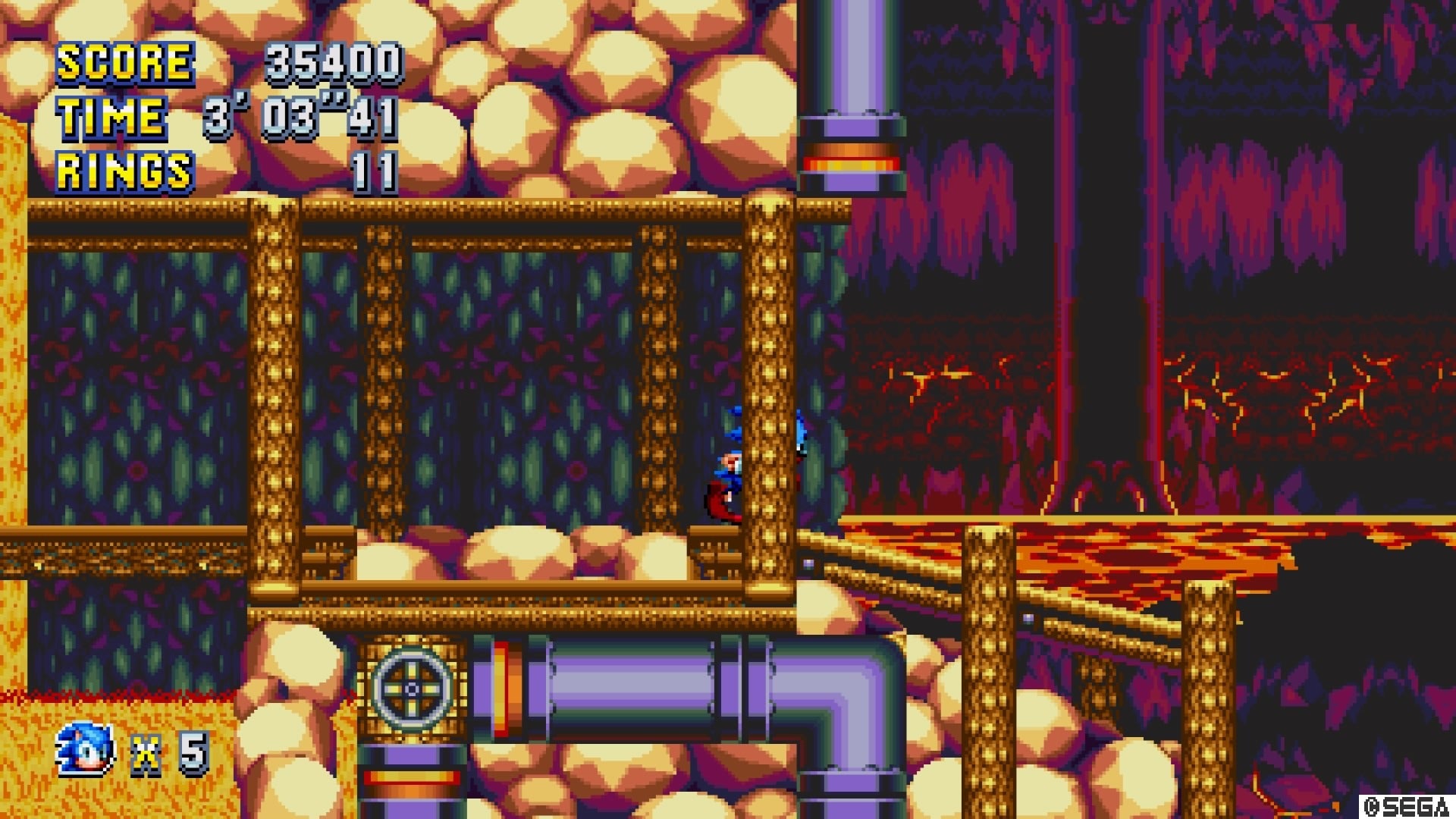 Sonic Mania gameplay screenshot with score and time display.