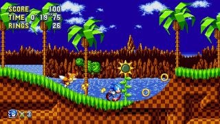Screenshot of Sonic Mania gameplay with Sonic and Tails.