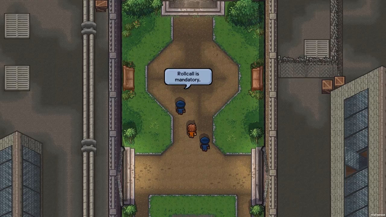 Screenshot from 'The Escapists 2' showing characters during a roll call.