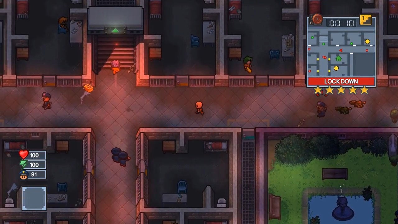 Screenshot of The Escapists 2 gameplay during lockdown event.Screenshot of gameplay from The Escapists 2 video game.