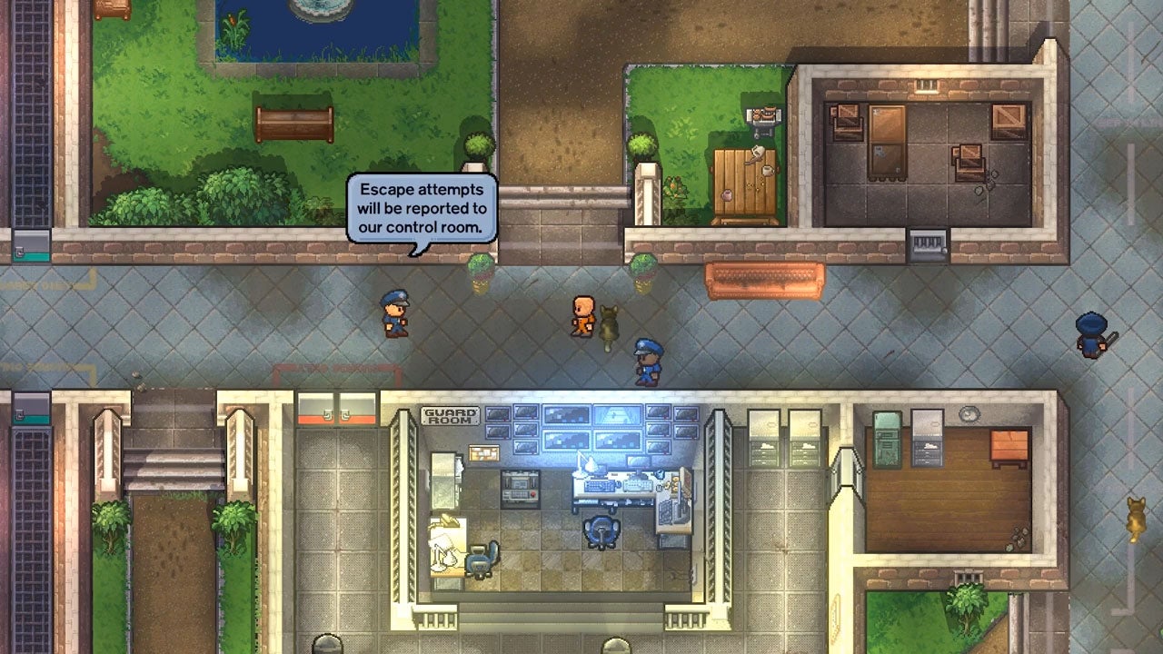 Screenshot of gameplay from The Escapists 2 showing prison layout.