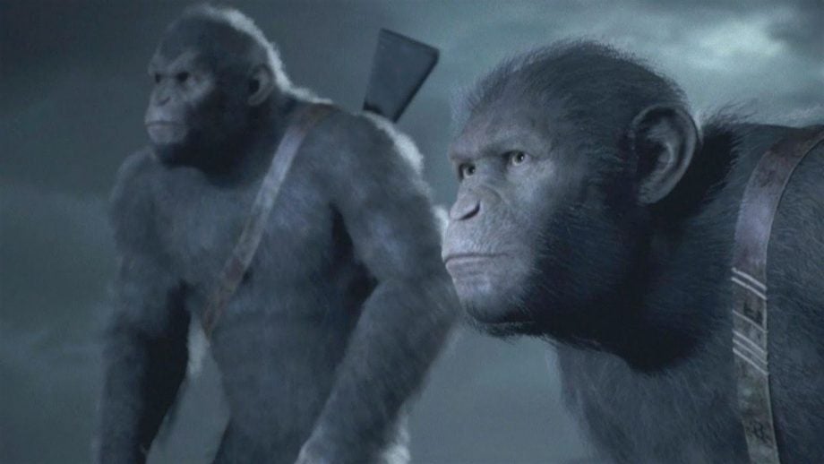 Two apes from Planet of the Apes: The Last Frontier game.