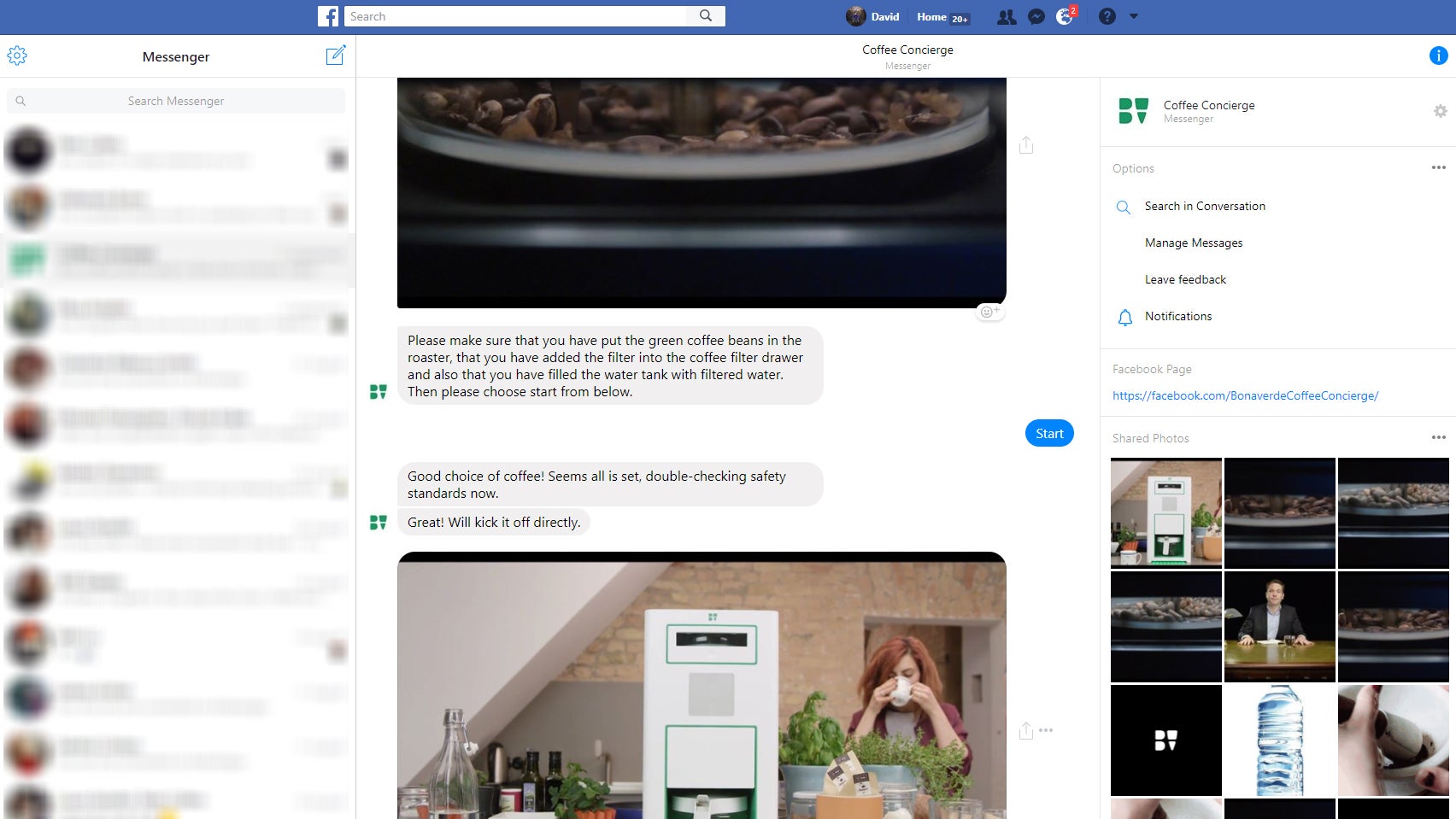 Screenshot of a customer service chat about Bonaverde coffee machine.