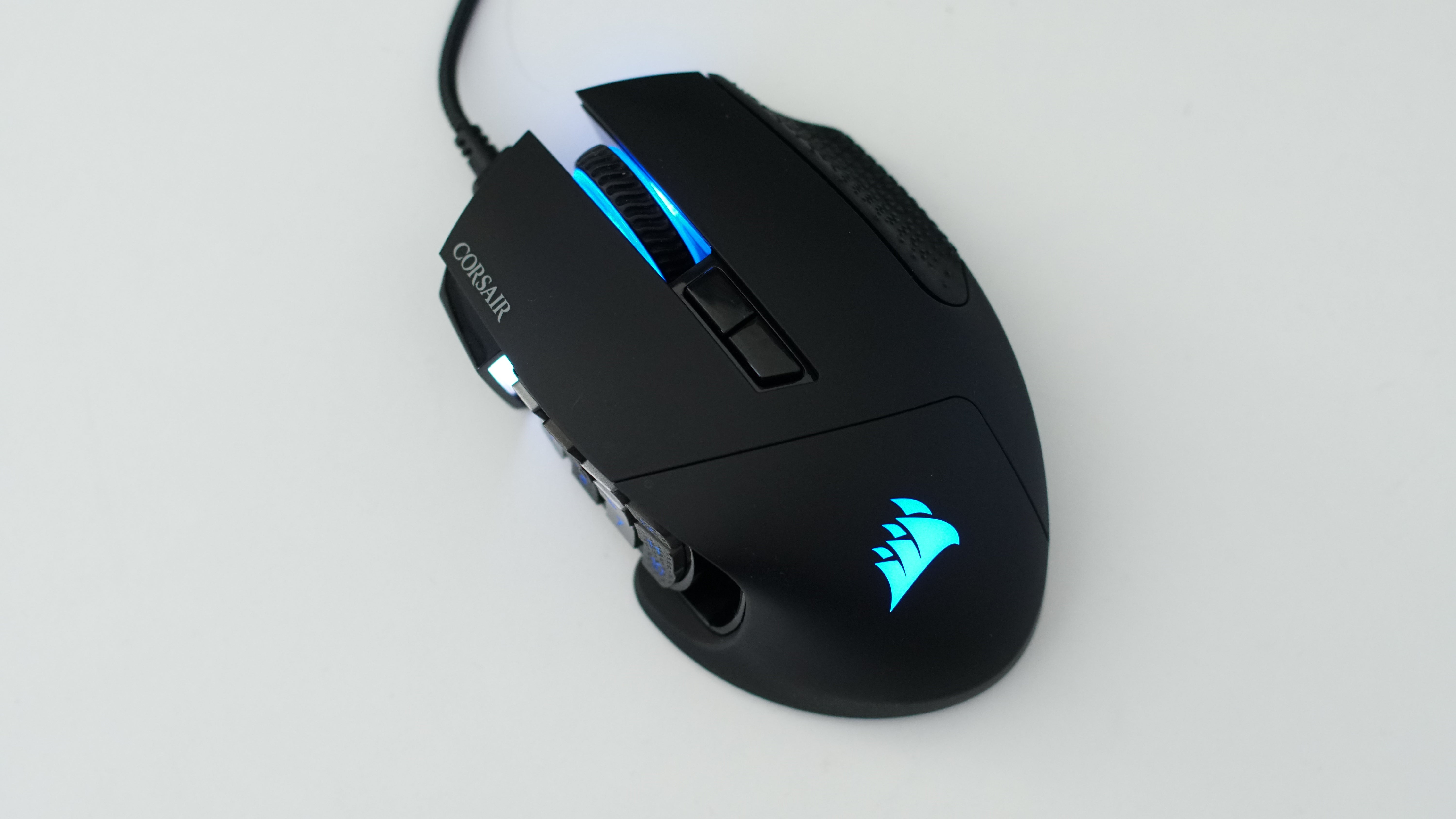 Corsair Scimitar Pro RGB gaming mouse on white background.