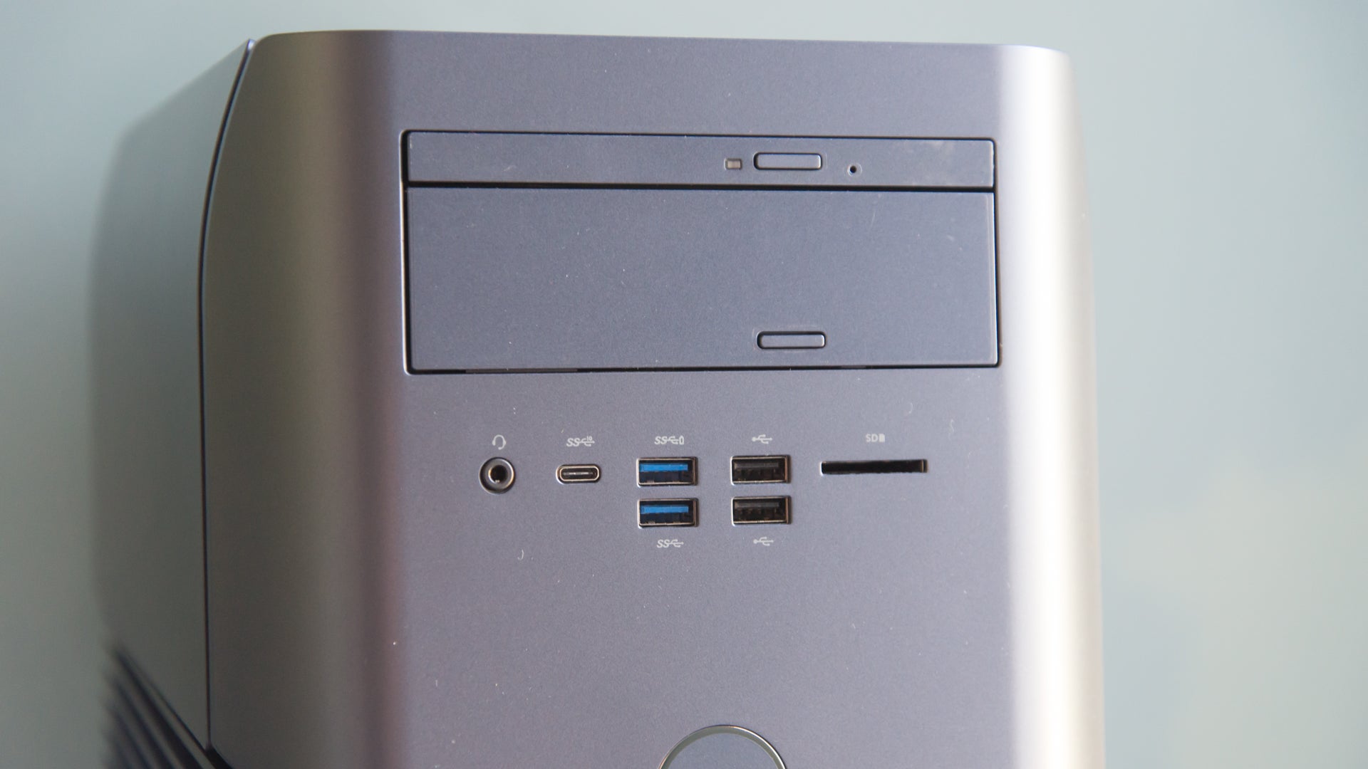 Close-up of Dell Inspiron Gaming Desktop front ports.