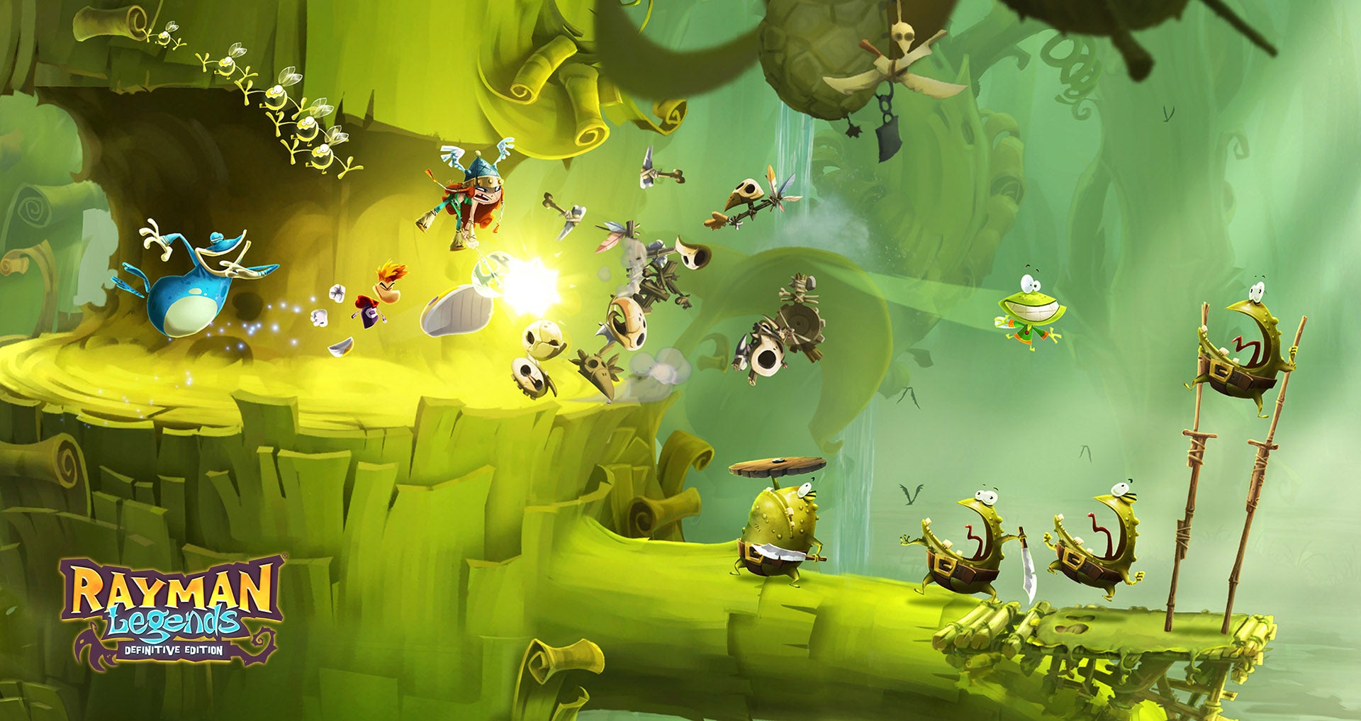 Rayman Legends game artwork with characters and logo.