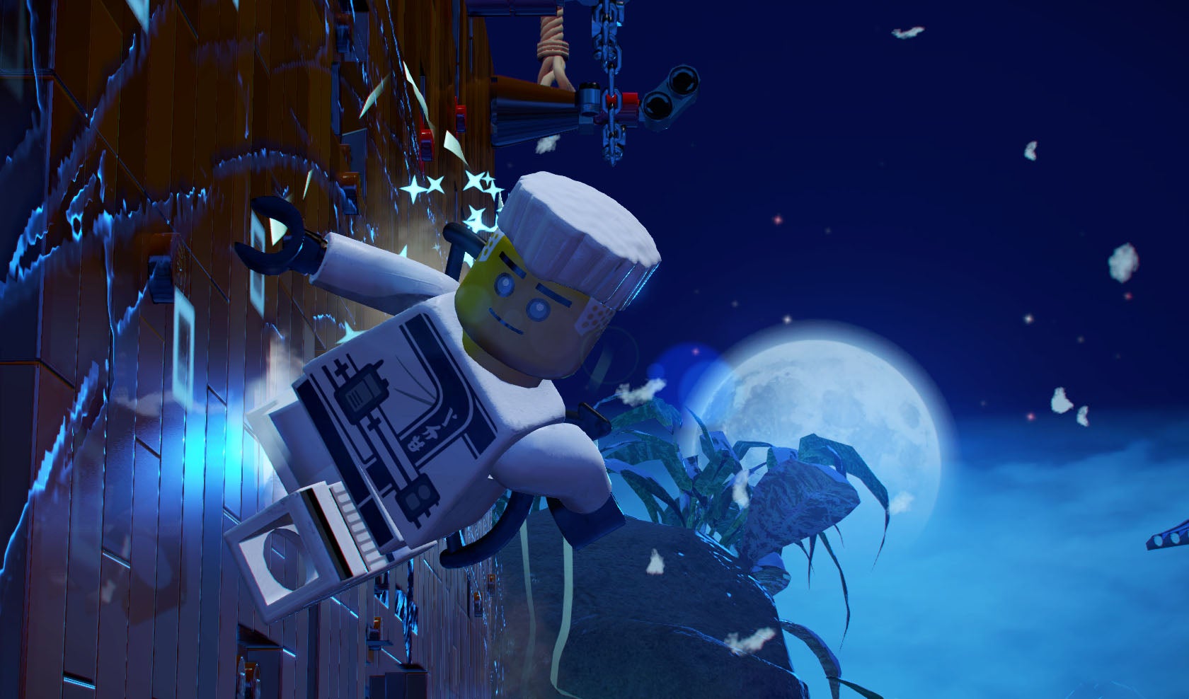 Lego Ninjago character in a moonlit virtual scene.