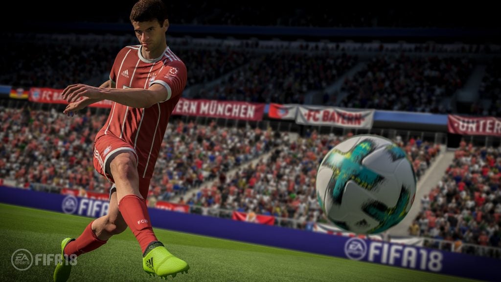 FC Bayern player controlling ball in FIFA 18 World Cup update.