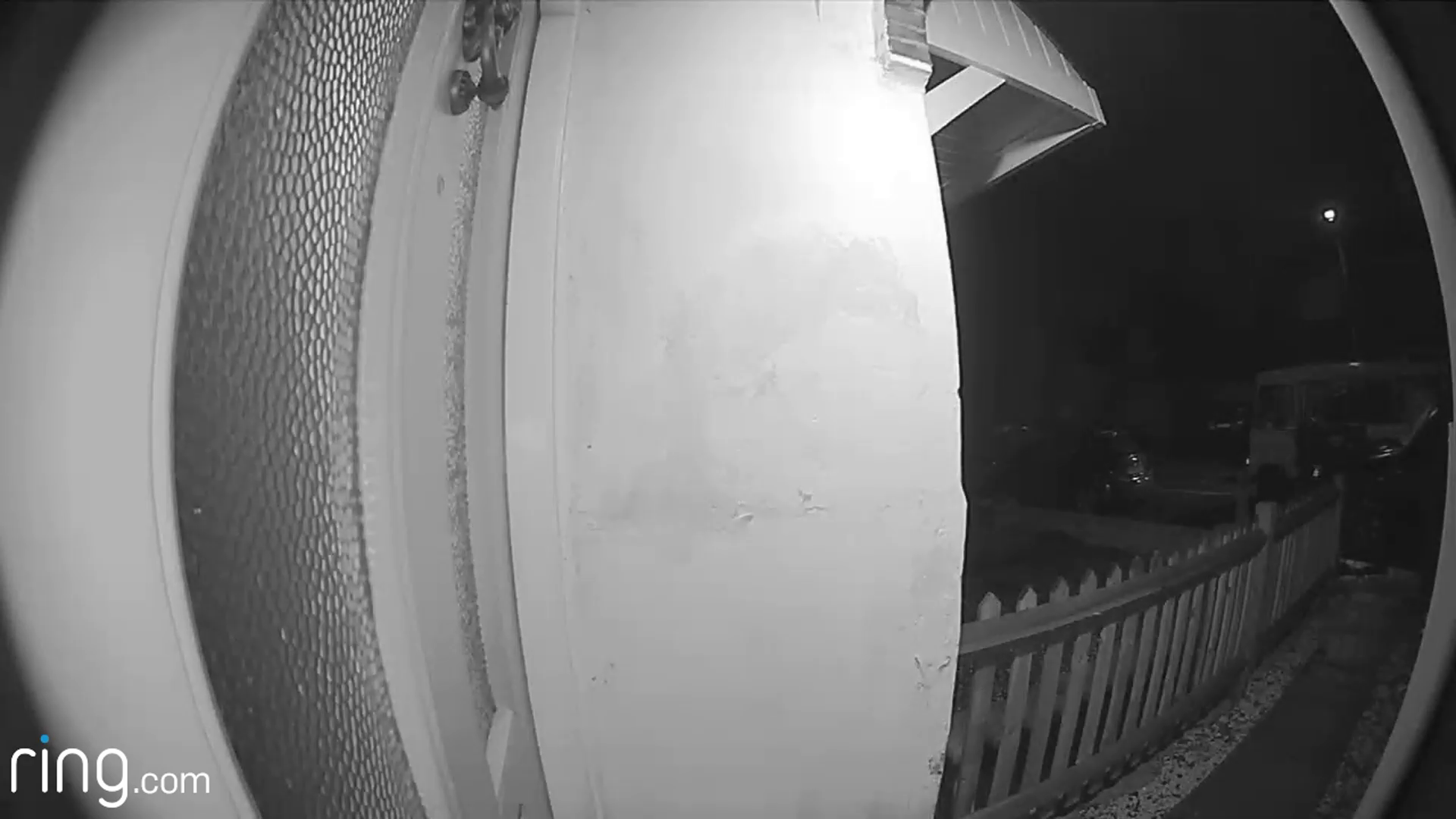 Night vision view from Ring Video Doorbell 2 showing a house entrance.