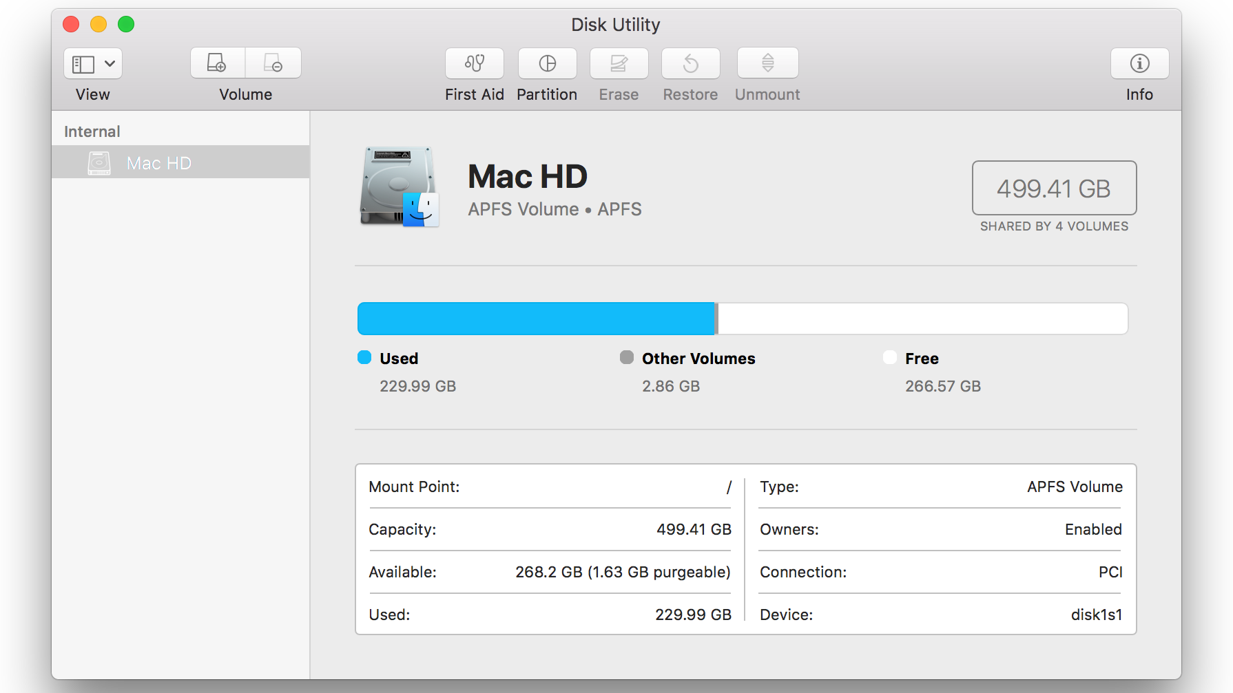 Screenshot of macOS High Sierra Auto-Play settings in Safari.macOS High Sierra Disk Utility showing storage usage