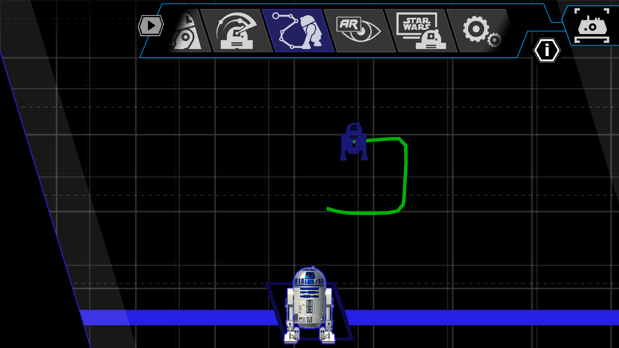 Sphero R2-D2 app with control interface and path-drawing feature.
