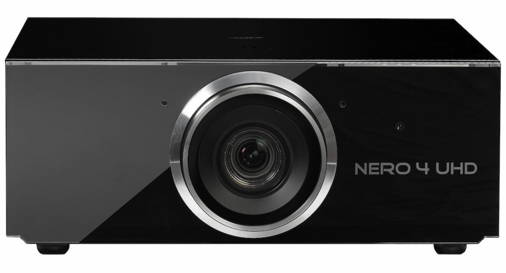 Sim2 Nero 4 UHD projector front view with lens and logo.
