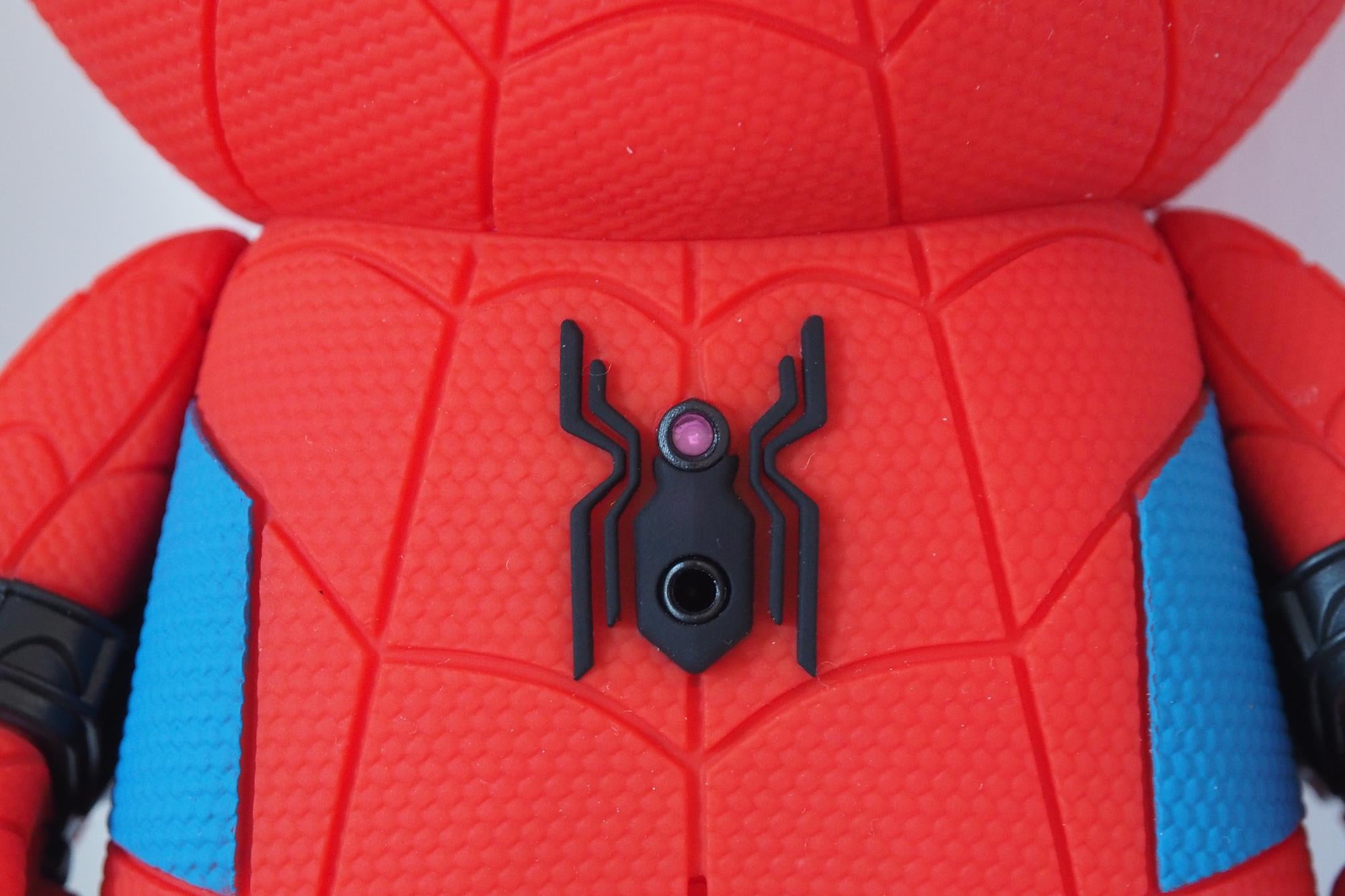 Close-up of Sphero Spider-Man interactive toy's chest detail.