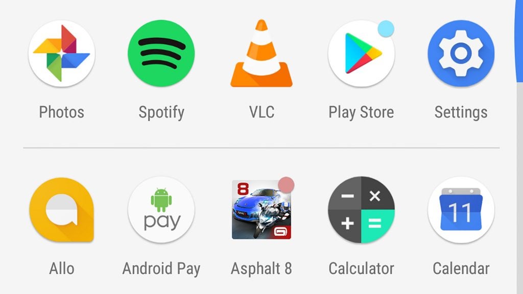 Screenshot of Android 8.0 Oreo app icons and interface.Android characters surrounding a large Oreo cookie.