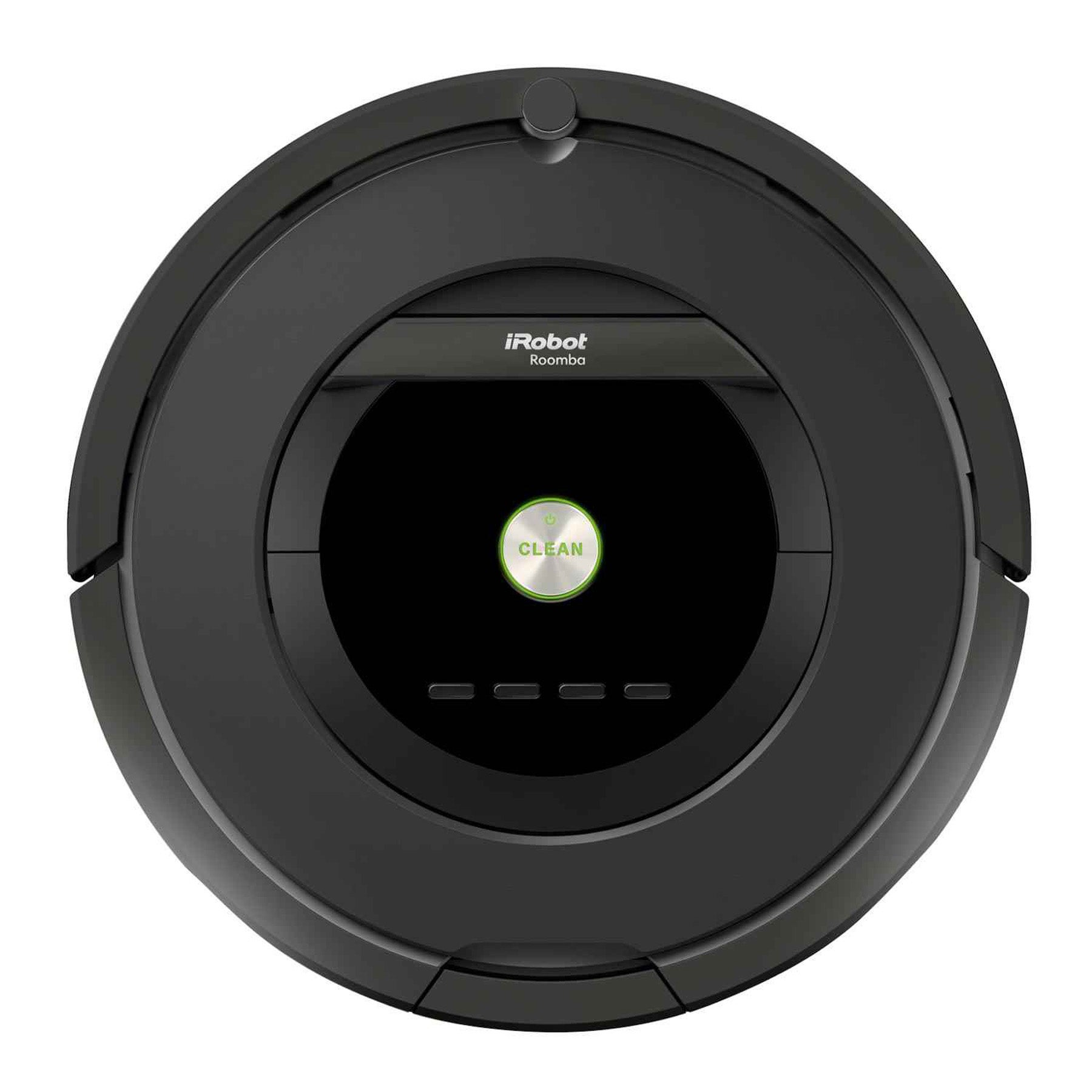 iRobot Roomba 875 vacuum cleaner with green clean button.