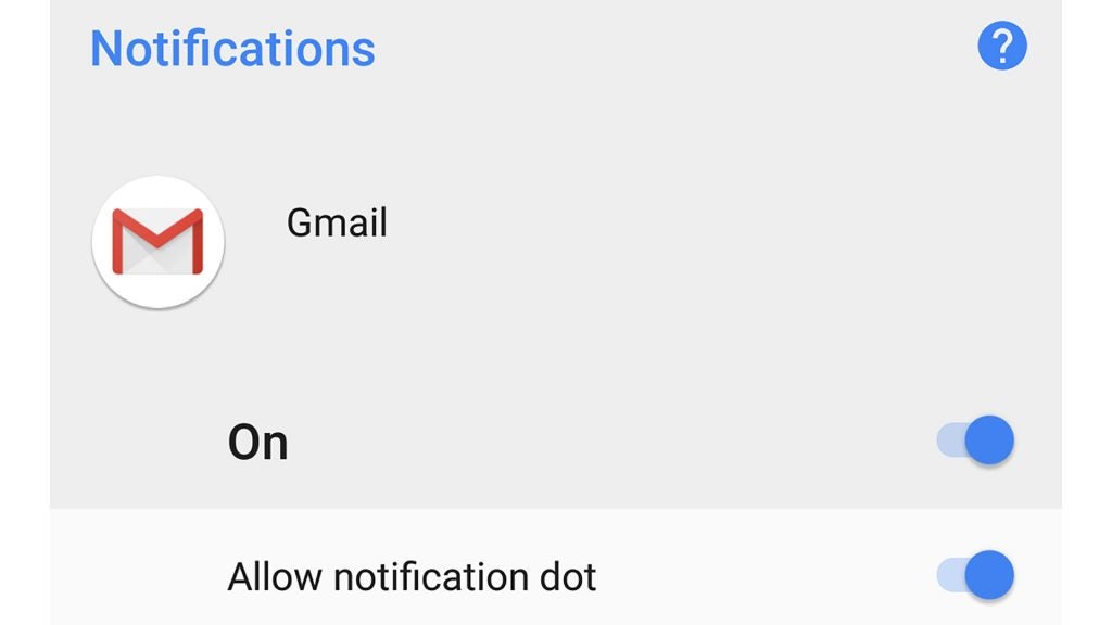 Android 8.0 Oreo notifications settings screenshot with Gmail.