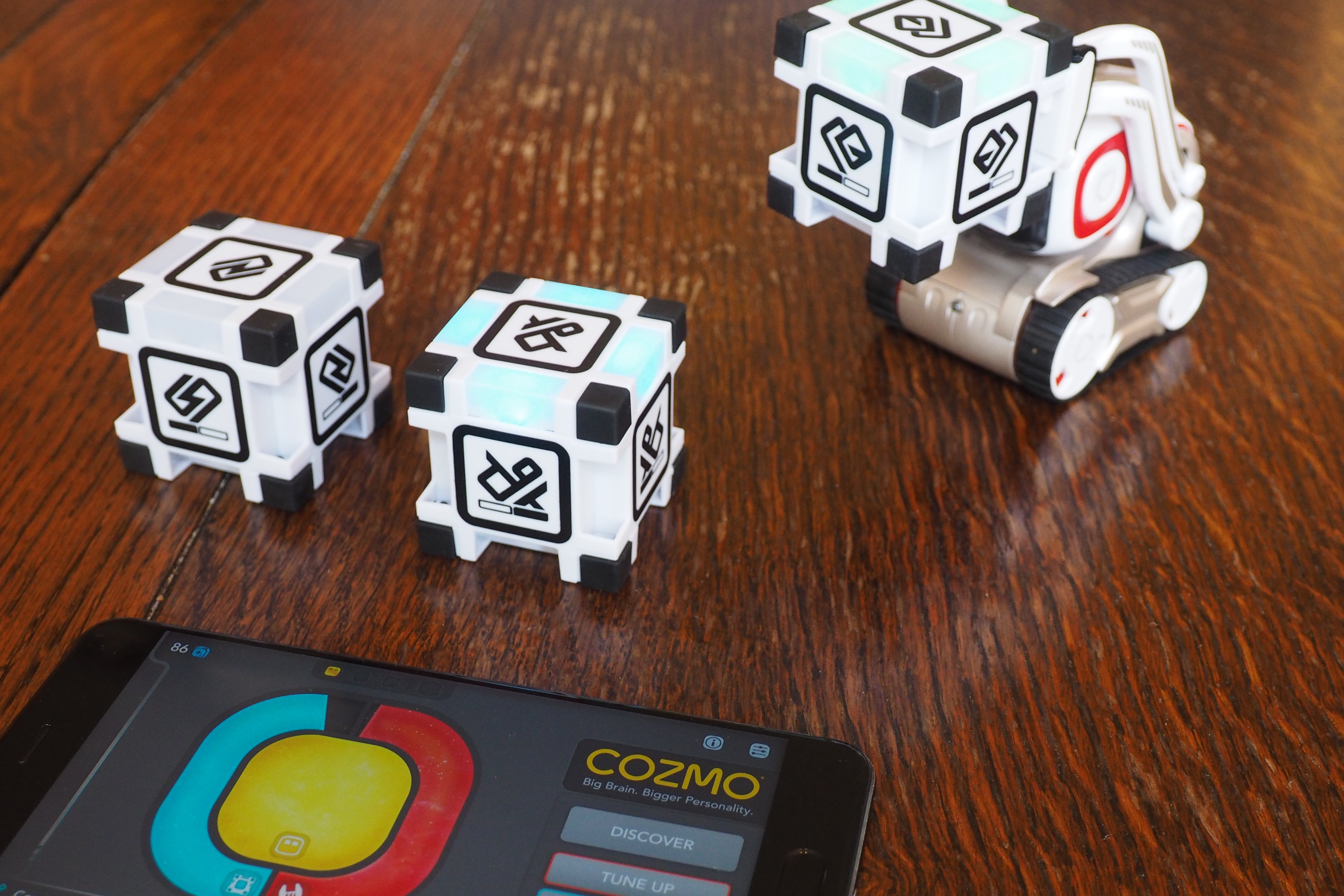 Anki Cozmo robot with interactive cubes and smartphone app.