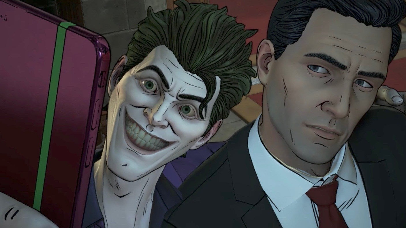 Joker and Bruce Wayne in Telltale's Batman game.