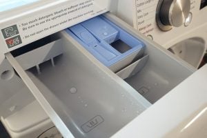 LG Centum FH6F9BDS2 washing machine detergent drawer close-up.