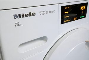 Close-up of Miele T1 Classic dryer with control panel.