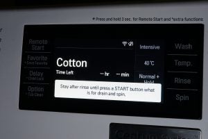 LG washing machine control panel with Cotton program selected.