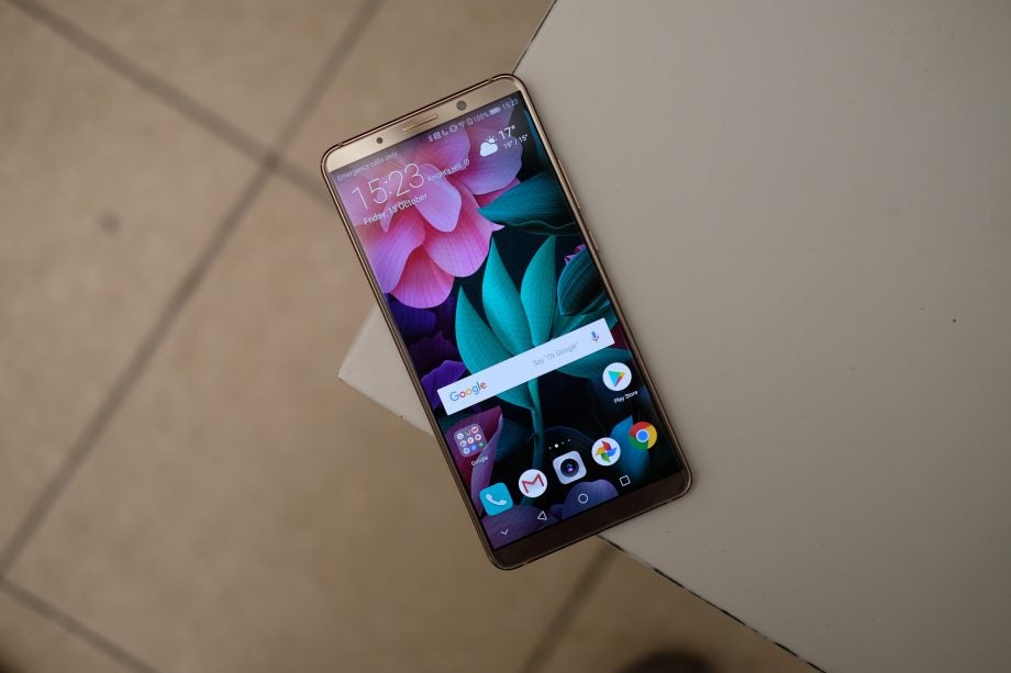 Huawei Mate 10 Pro smartphone on a white surface.