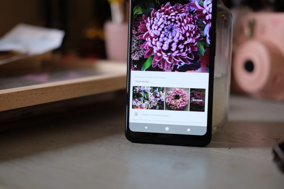 Google Pixel 2 XL displaying image search for floral design.
