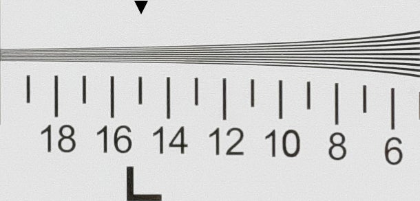 Close-up of Fujifilm X-E3 image quality test chart.