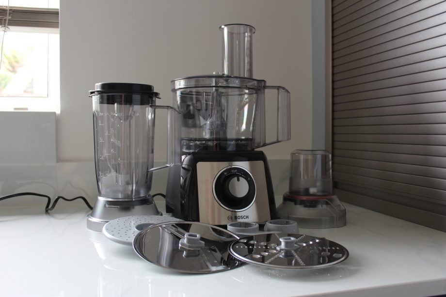 Bosch MultiTalent 3 food processor with accessories on kitchen counter.