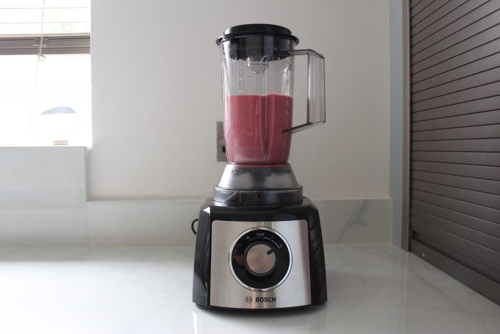 Bosch MultiTalent 3 food processor with smoothie on kitchen counter.