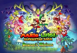 Colorful artwork of Mario & Luigi with game characters and logo.