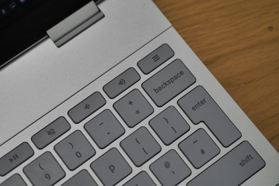 Close-up of PixelBook keyboard with backspace and enter keys.