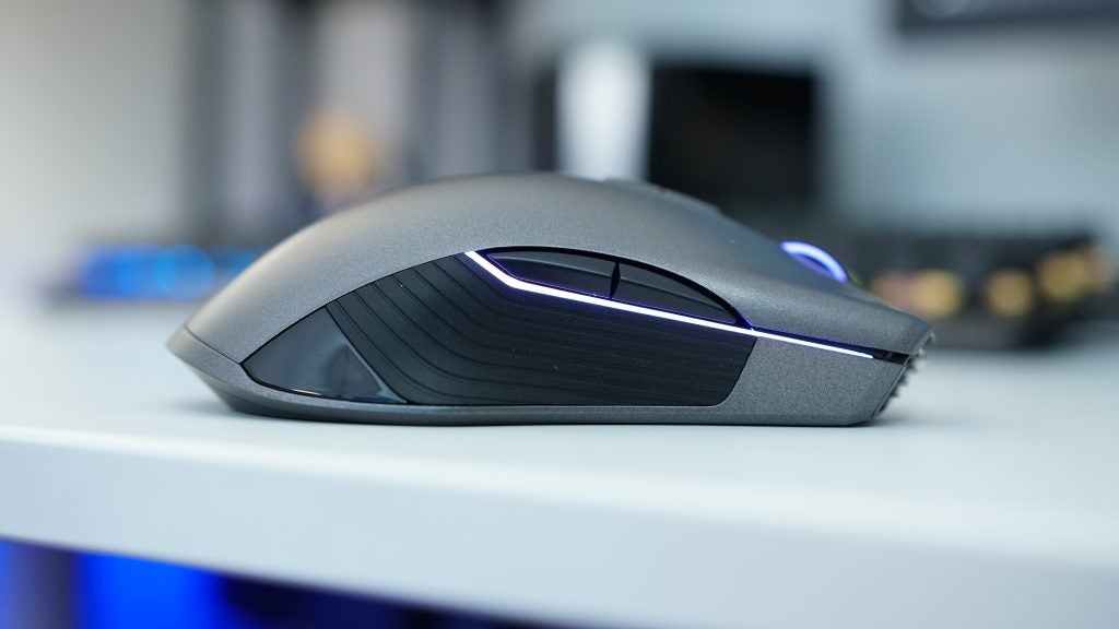 Razer Lancehead wireless gaming mouse on a desk.