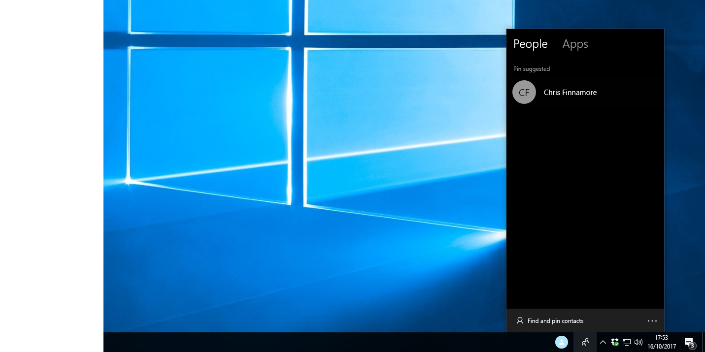 Windows 10 Fall Creators Update start menu interface.