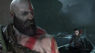 Kratos and Atreus in a boat from God of War.