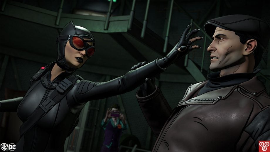 Screenshot from Batman The Enemy Within game showing characters in a standoff.
