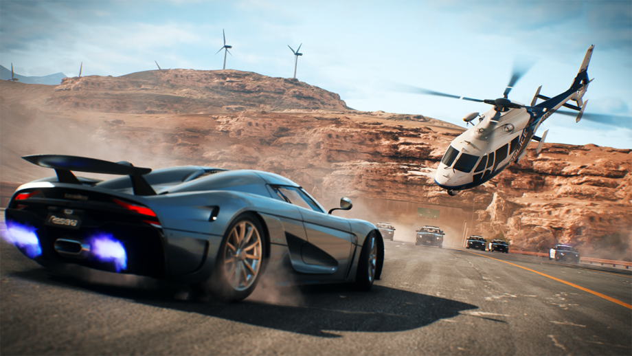 High-speed car chase scene from Need for Speed Payback game.
