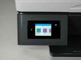 HP OfficeJet Pro 7720 printer control panel close-up.