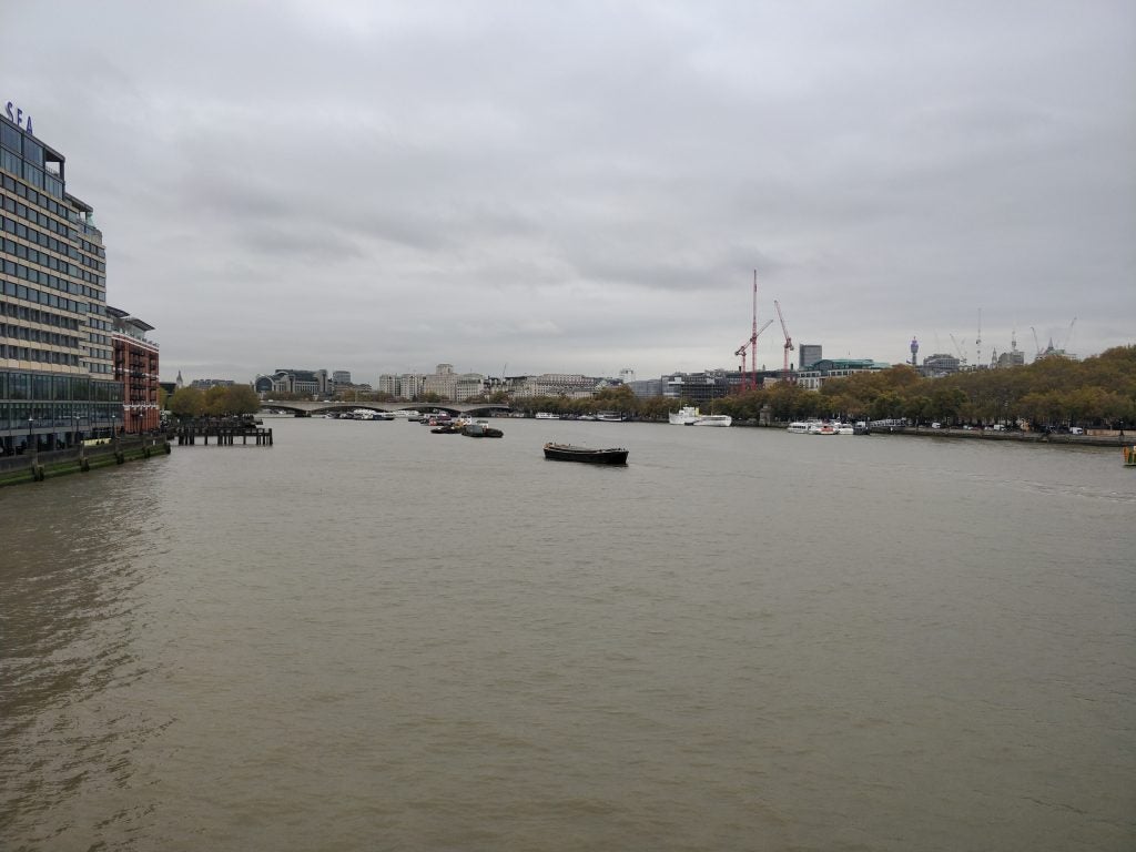 Overcast London skyline with River Thames and buildings