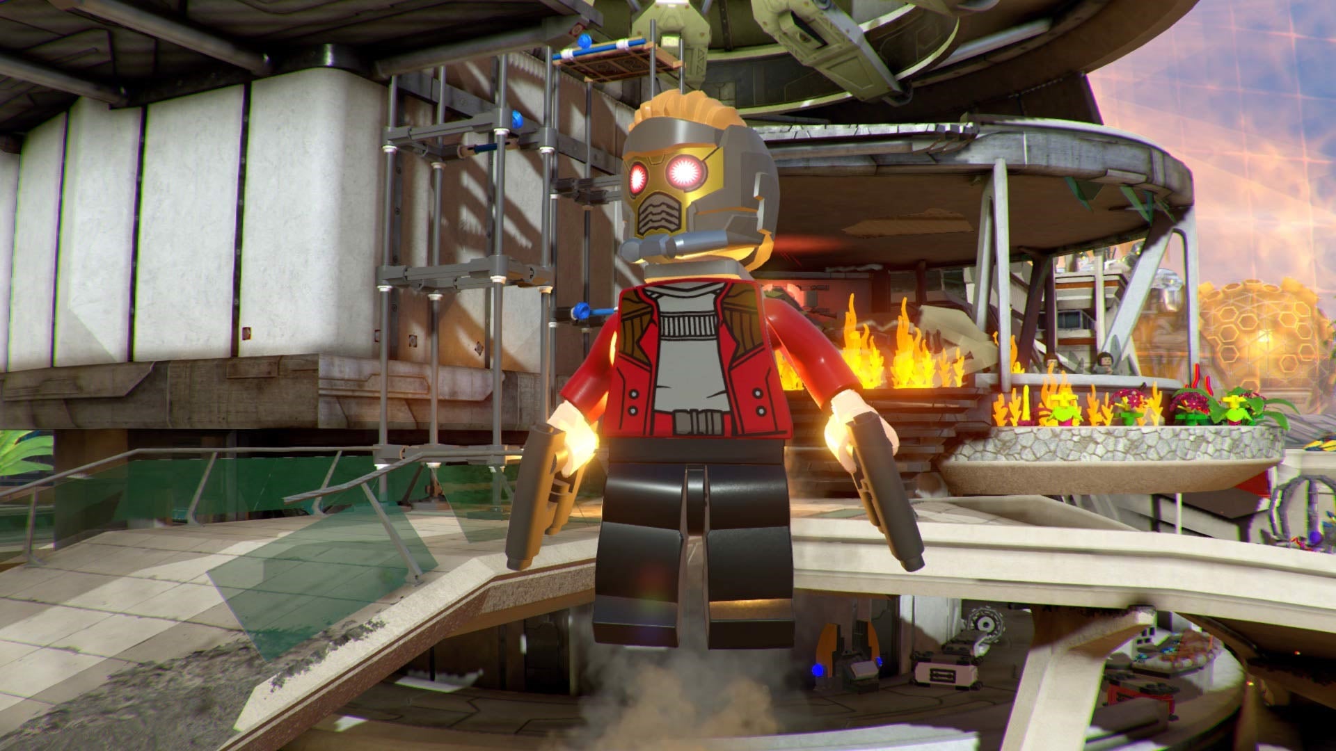 Lego Marvel character Star-Lord in a virtual game environment.