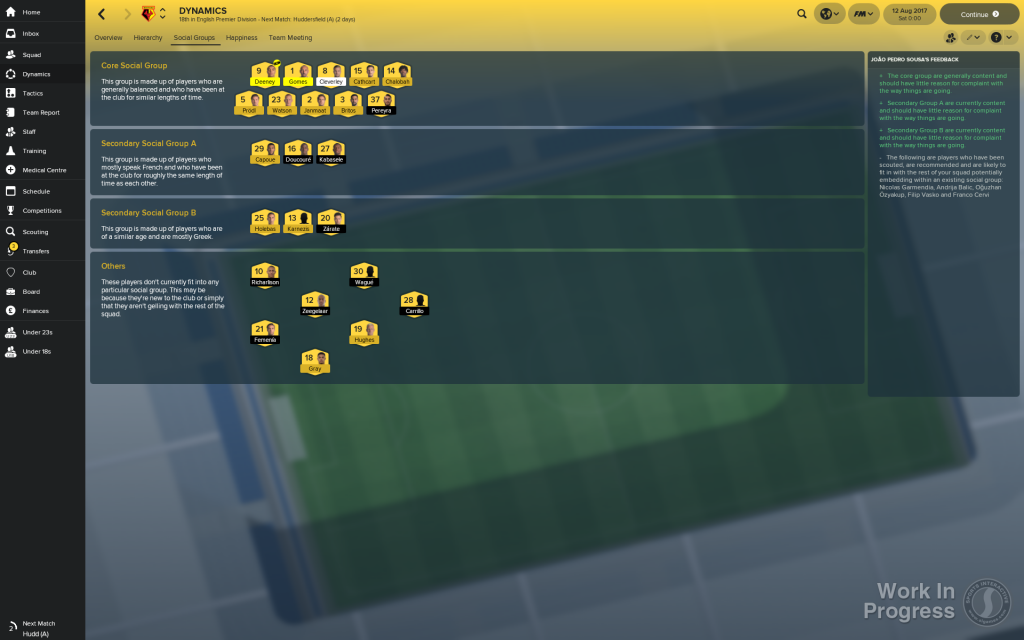 Screenshot of Football Manager 2018 dynamics feature.