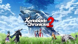 Xenoblade Chronicles 2 game characters in action on grassy field.