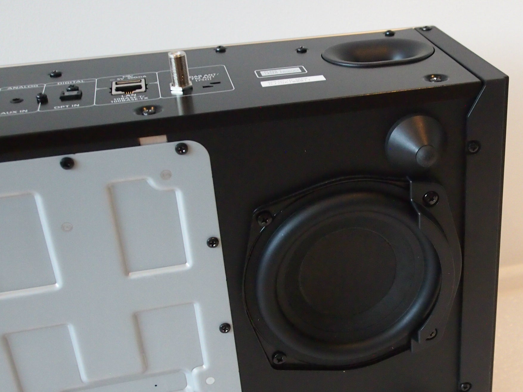 Close-up of Technics Ottava f SC-C70 speaker's rear panel.