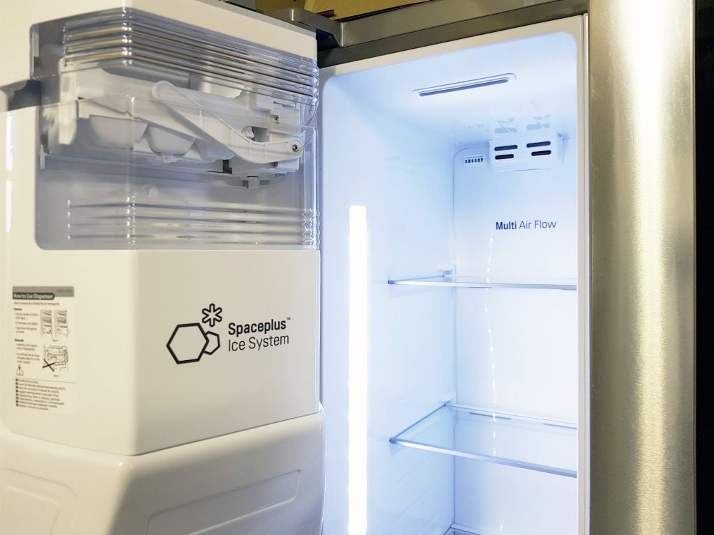 Interior view of LG GSX961NSAZ fridge with SpacePlus Ice System.