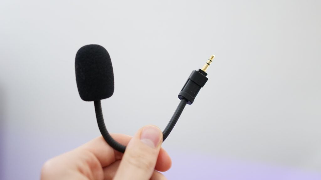 Close-up of XTRFY H1 microphone with 3.5mm connector.