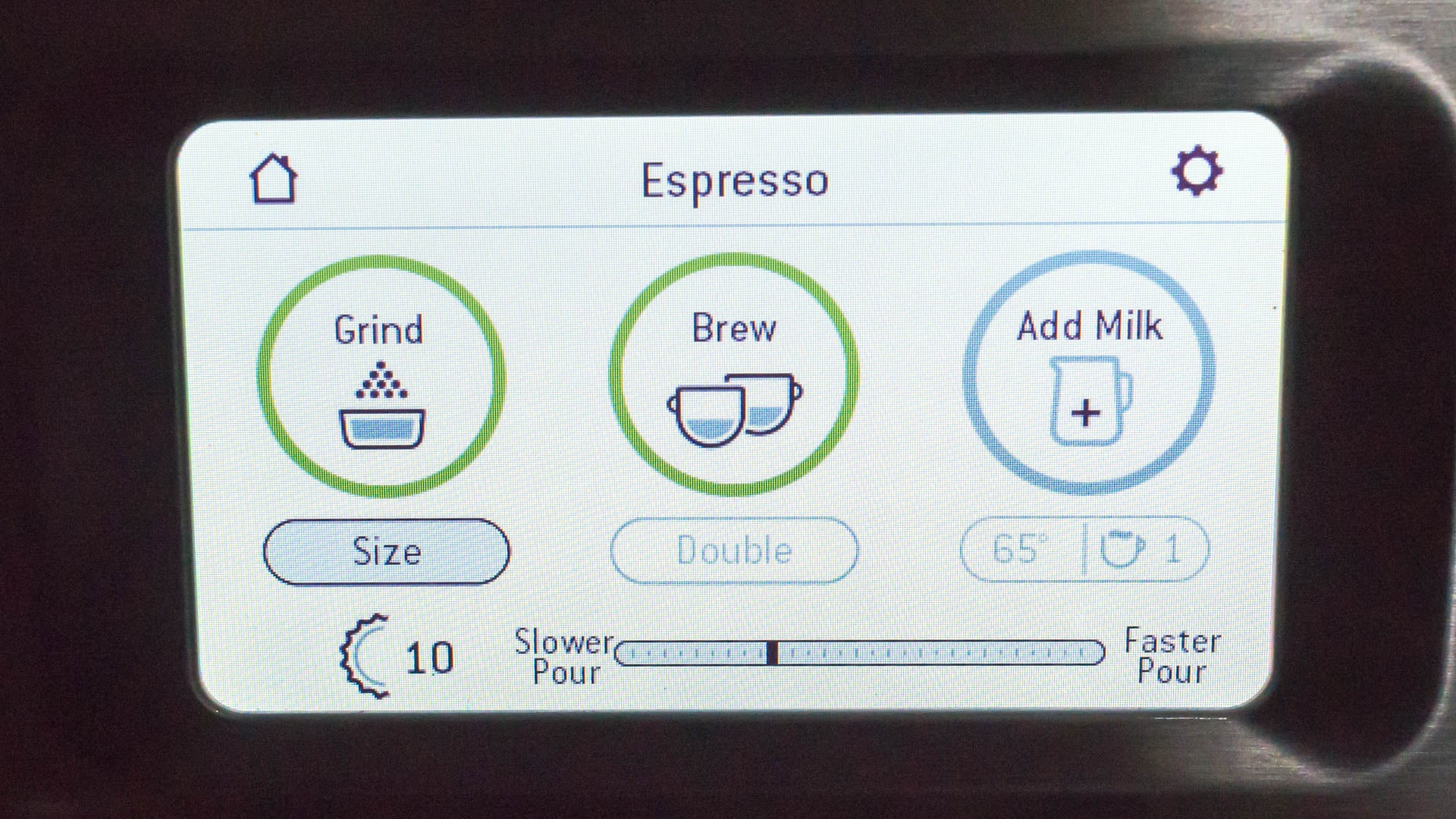 Sage Barista Touch espresso machine touchscreen interface.