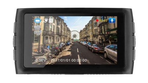 Z-Edge Z3 Plus dashcam displaying a street view.